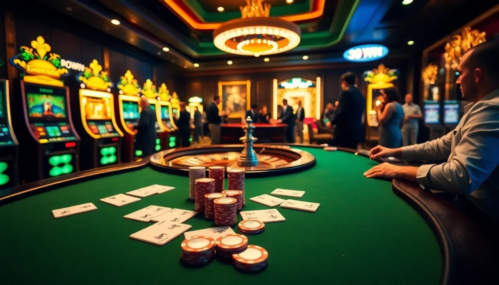 Experience the thrill of 389WIN at an exhilarating casino table with poker chips and cards.