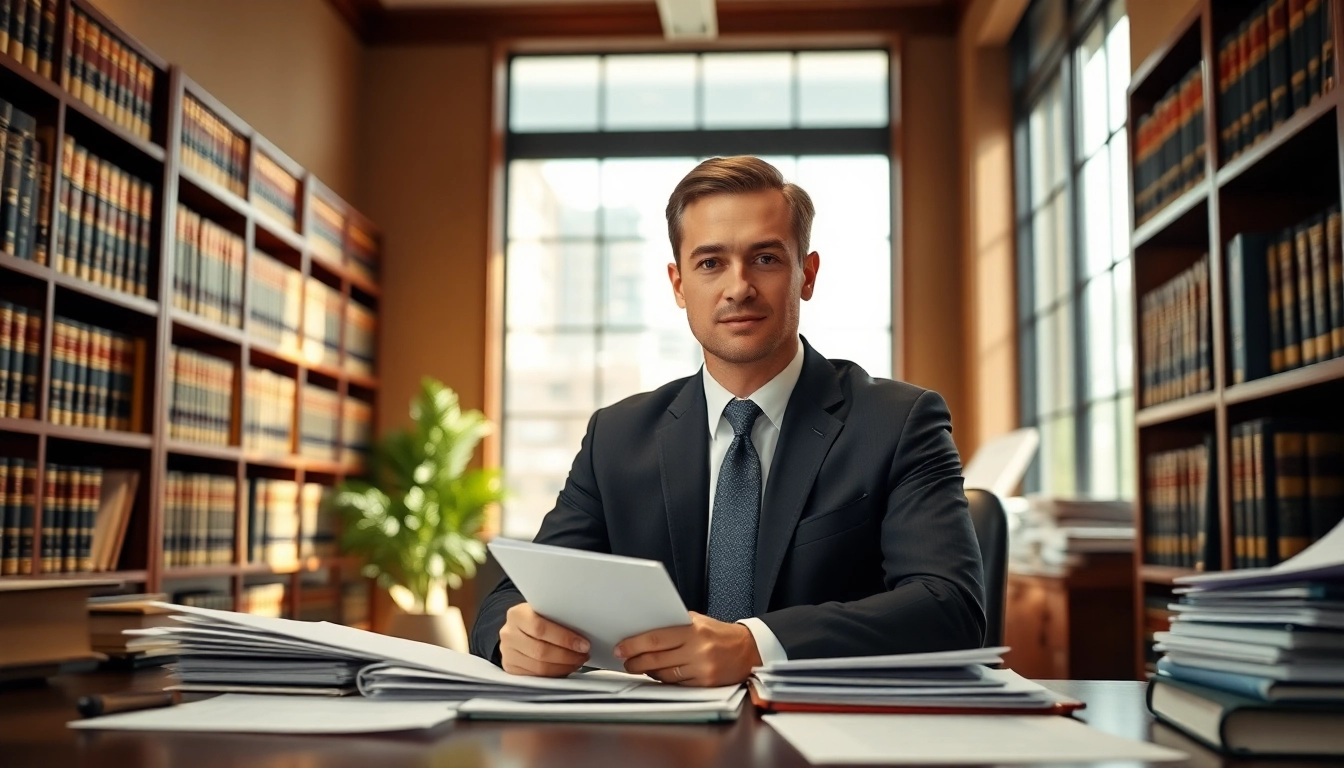 Eminent domain lawyer working diligently in a professional office setting, showcasing expertise and commitment.