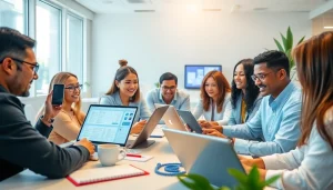 WPS下载 showcased in a modern office setting with professionals collaborating on laptops, highlighting productivity.