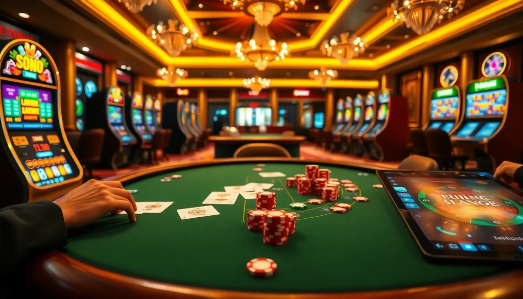 Experience high-stakes gaming at Hi88 with vibrant casino tables and thrilling slot machines.