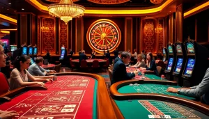 Experience thrilling gameplay at RR88 with luxurious casino tables and engaging slot machines.