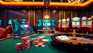 Experience the excitement of gambling at https://lc88comm.com/ with luxury poker tables, chips, and vibrant slot machines.