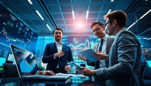 Business professionals celebrating a successful financial milestone with BOX138 in a modern office.