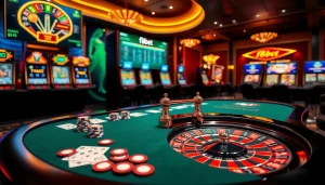 Experience thrilling gameplay at f8bet with high-stakes poker and roulette in a lavish casino setting.