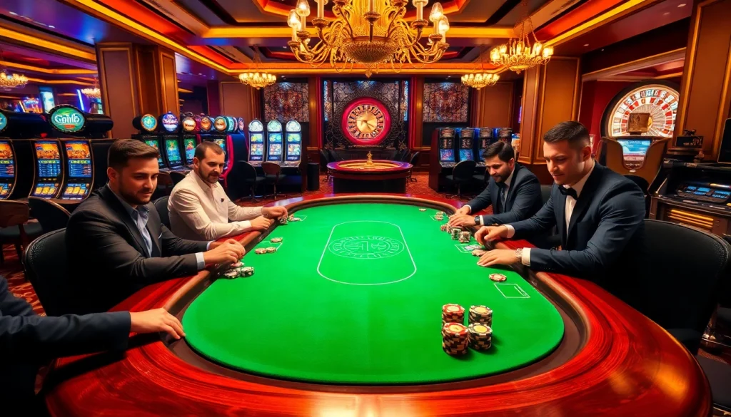 s88 vip players engaging in a high-stakes poker game at a luxurious casino table
