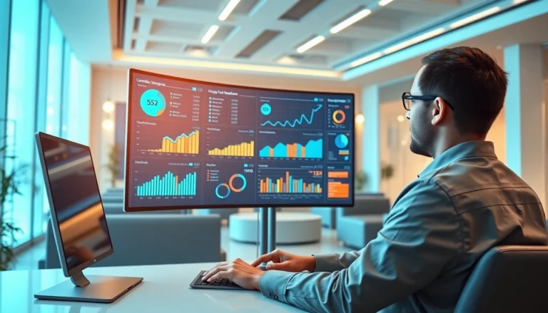 Analyze competitive intelligence data in a modern office setting with digital insights displayed.