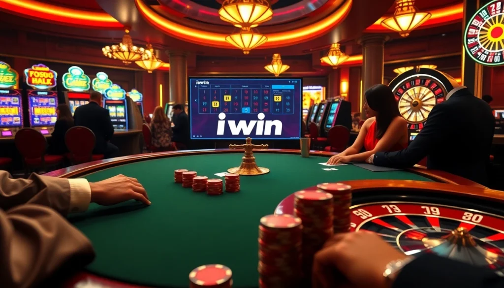 Play exciting table games at iwin with vibrant casino visuals and engaging atmosphere.