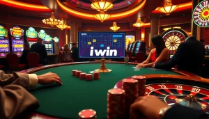Play exciting table games at iwin with vibrant casino visuals and engaging atmosphere.