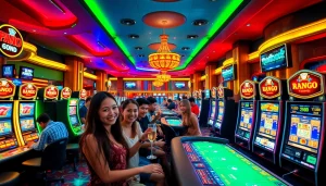 Exciting casino scene at Hello88 showcasing vibrant gaming atmosphere with patrons enjoying their experience.