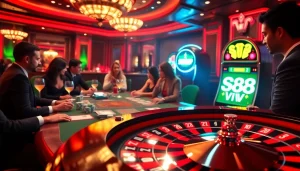 Experience the excitement of S88 VIP gaming at a luxurious casino with poker tables.