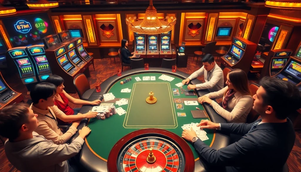 Engage in thrilling gameplay at 67bet's luxurious casino, with vibrant tables and captivating slot machines.