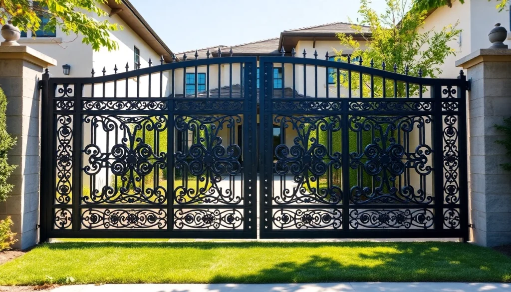 Explore custom steel gates with elegant design and strong craftsmanship in a modern setting.