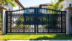 Explore custom steel gates with elegant design and strong craftsmanship in a modern setting.