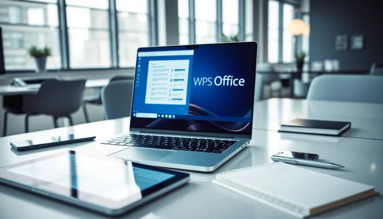 Efficient office workspace featuring WPS官网下载 software on modern devices for productivity.