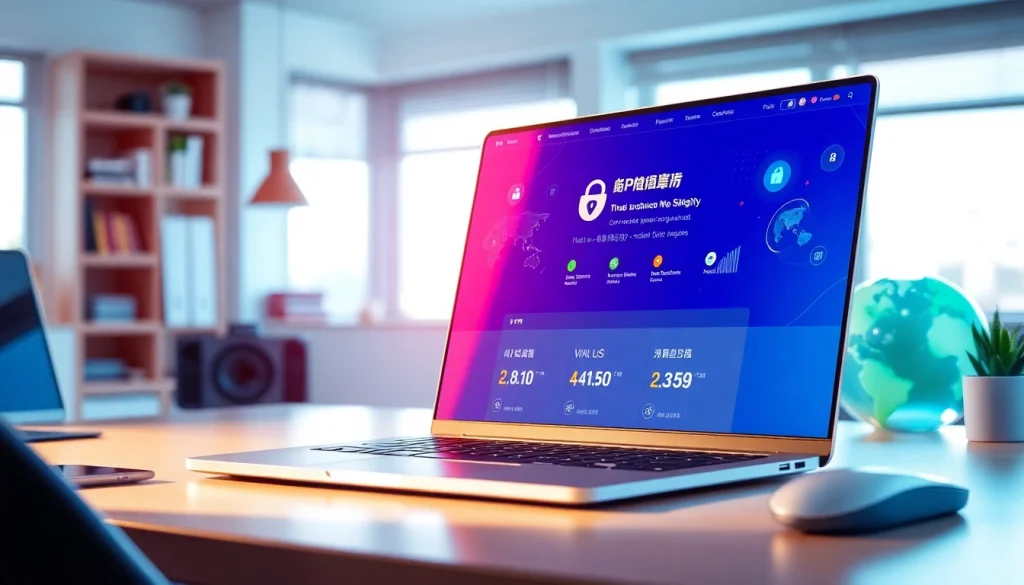 快连官网 interface showcasing VPN features in a professional workspace setting.