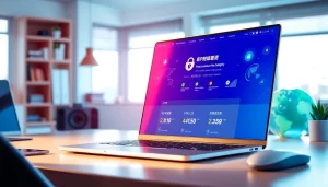快连官网 interface showcasing VPN features in a professional workspace setting.