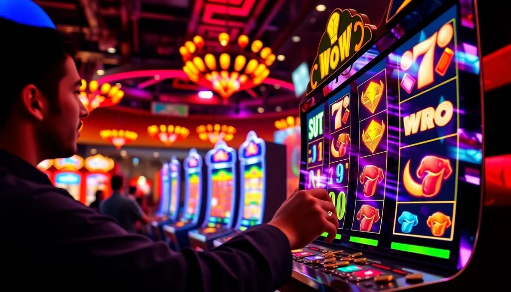 Menggambarkan walettoto dalam sebuah lingkungan permainan slot yang ceria dan energik.