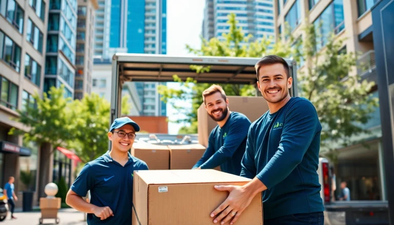 Experienced movers from a Vancouver moving company loading items into a truck in a city setting.