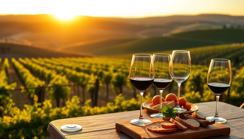 Capture the essence of clarksburg wineries with a stunning wine tasting setup amidst scenic vineyards.