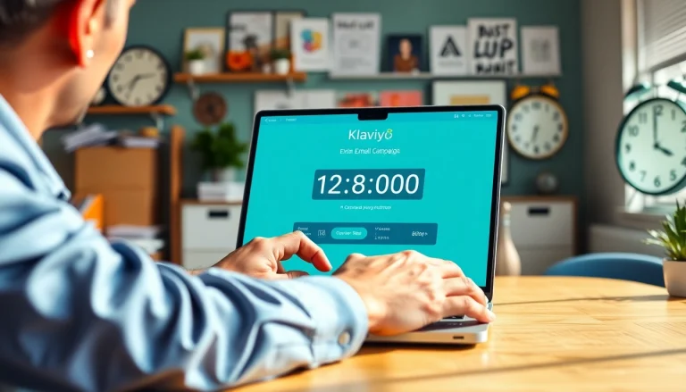 Klaviyo countdown timer free displayed on a digital marketer's laptop promoting email urgency.