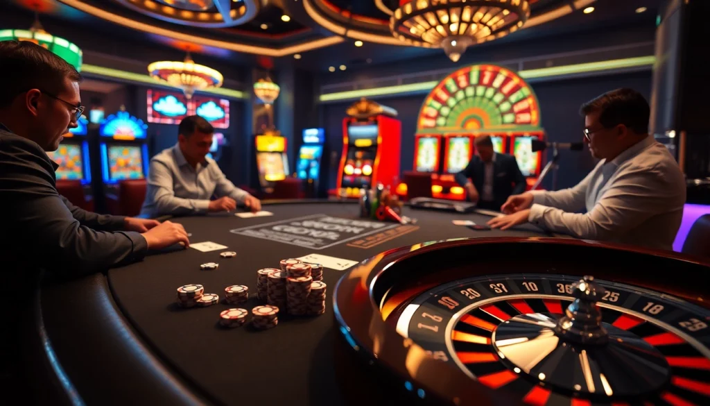 Engage in high-stakes poker at sh bet's luxurious casino with vibrant tables and professional gamblers.