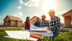 Builders collaborating on construction plans representing the Texas association of builders.