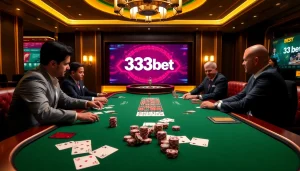 Experience the thrill of gambling with 333bet Download, featuring poker chips and playing cards in a luxurious setting.
