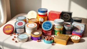 Custom tins showcasing vibrant designs and logos, ideal for packaging solutions.