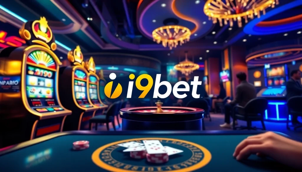 Experience i9bet's thrilling online casino atmosphere with vibrant tables and dynamic gaming elements.