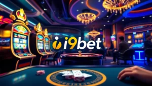 Experience i9bet's thrilling online casino atmosphere with vibrant tables and dynamic gaming elements.