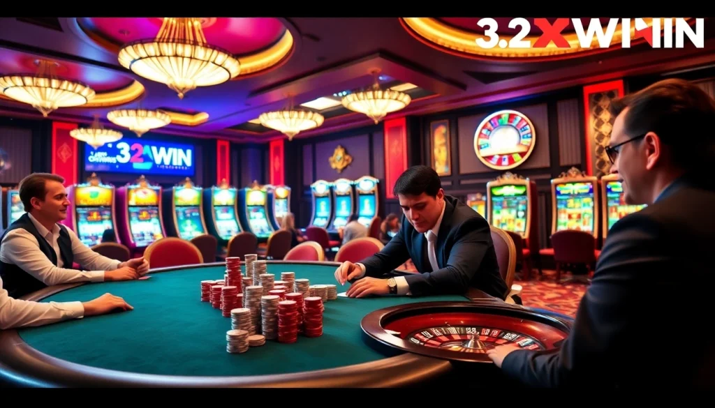 Players enjoying thrilling games at 32WIN casino, highlighting excitement and strategy.