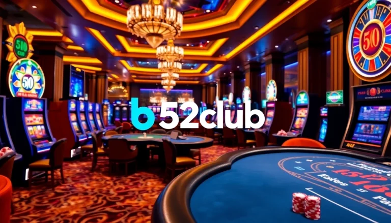 Experience vibrant gaming at b52club with poker tables and slot machines.
