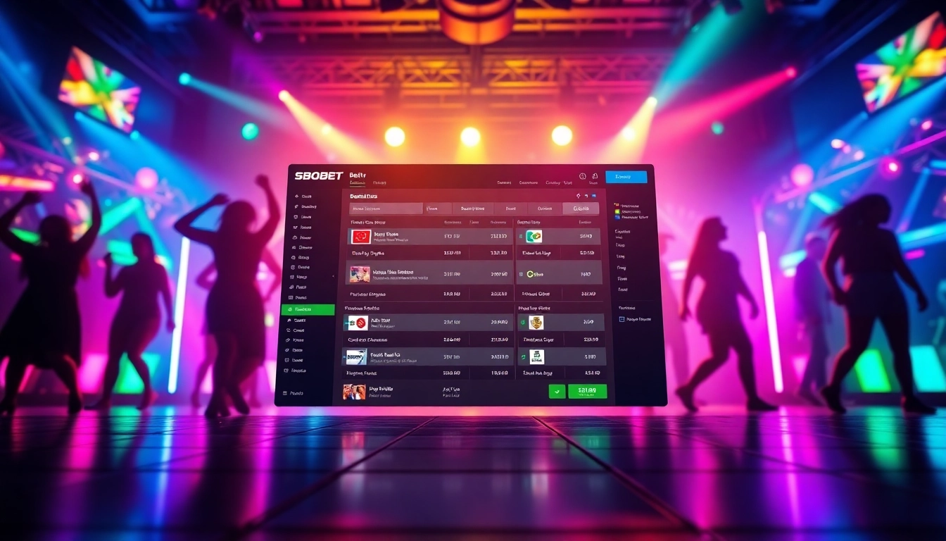 SBOBET.dance vibrant online betting interface showcasing a dance party theme with lively colors and user-friendly icons.