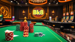 Experience the thrill of BK8 with vibrant casino elements and gaming excitement.