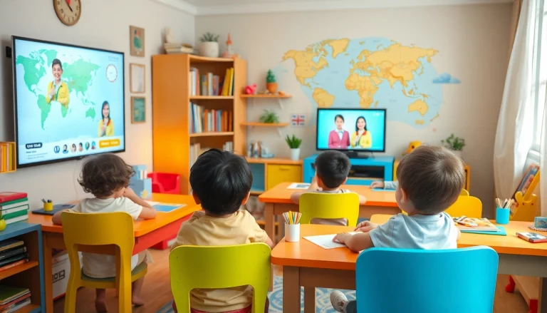 活気あるオンライン英語クラス環境でQQキッズ 体験をしている子どもたち。