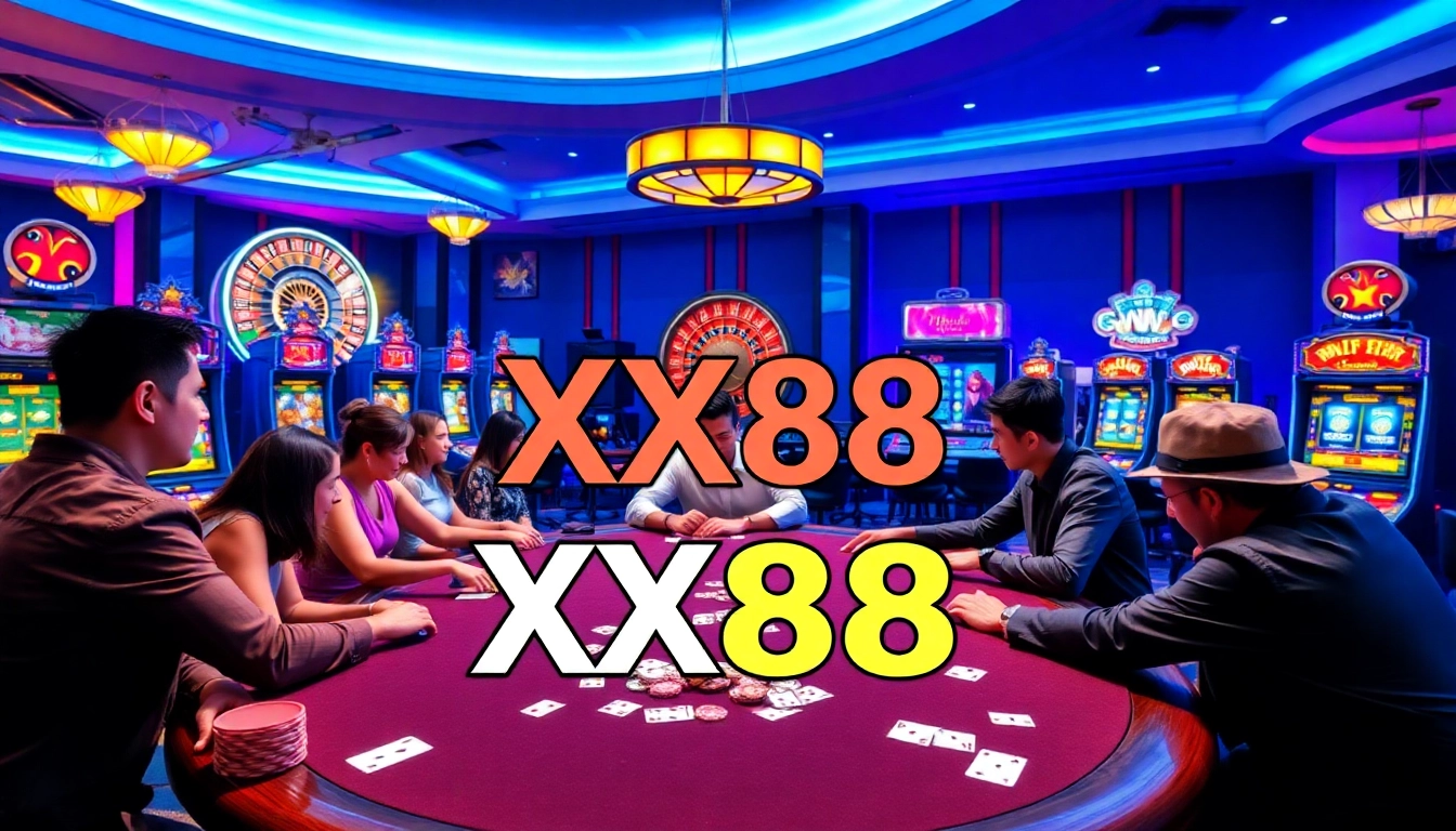 Experience the thrill of gambling at XX88 with vibrant casino games and players in action.