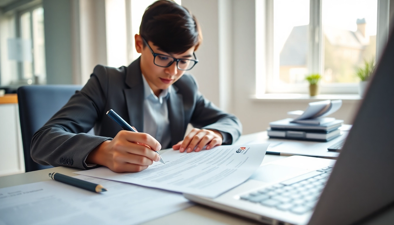 Complete the eta UK application form at a well-lit office desk with organized paperwork.