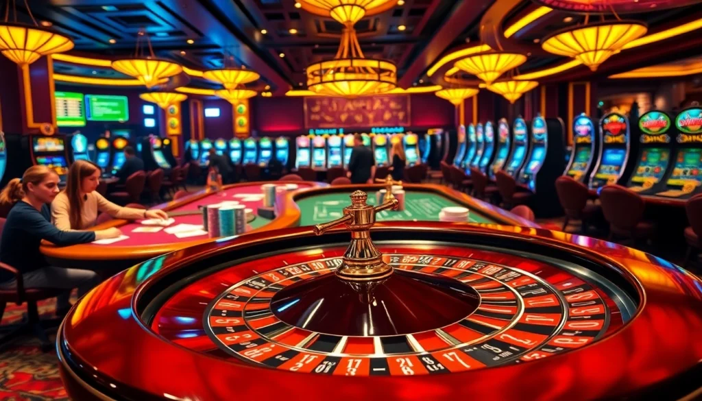 Experience the excitement of casino gaming with GO8 tables and vibrant slot machines.