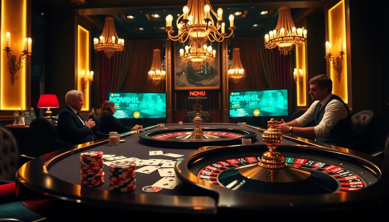 NoHU-themed casino table scene featuring poker chips and playing cards in an elegant setting.