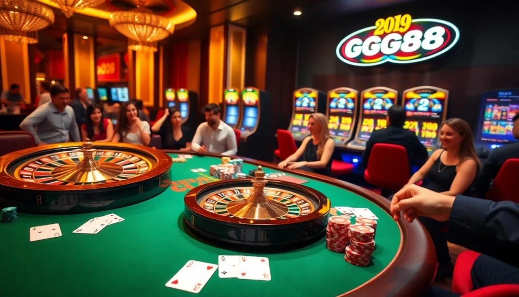 Casino vibe with players at a GG88 roulette table, showcasing winning moments.