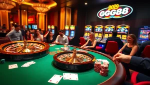 Casino vibe with players at a GG88 roulette table, showcasing winning moments.