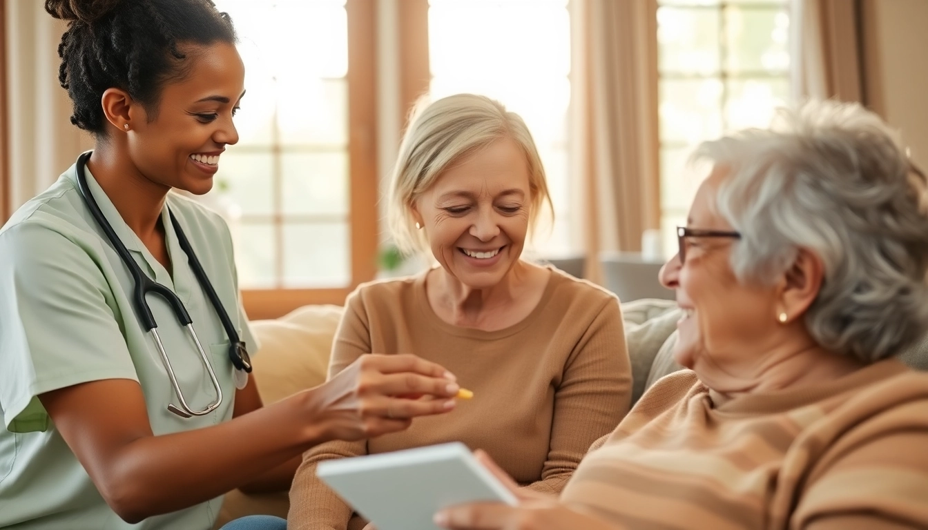 Engaging moment of senior care austin tx, showcasing a caregiver assisting an elderly person in a warm, inviting living room.