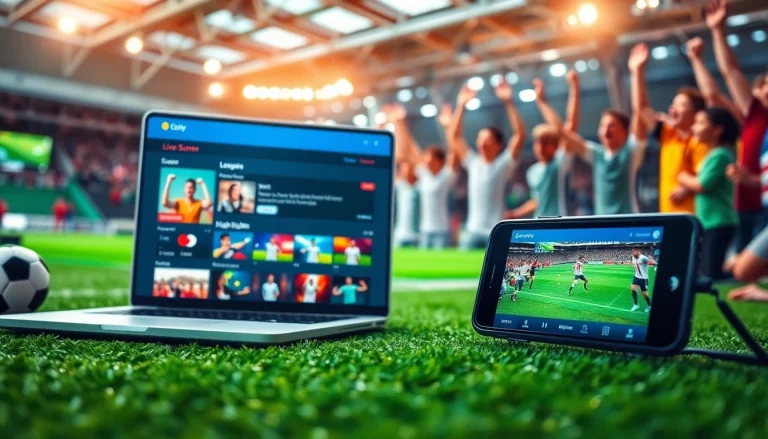 Exciting sports streaming interface illustration on joemadfan.com, featuring live soccer matches and user-friendly design.