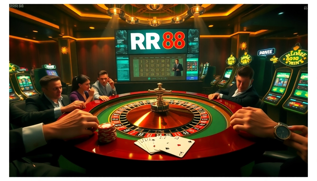 Excited players engaging at RR 88's glamorous roulette table in a vibrant casino.