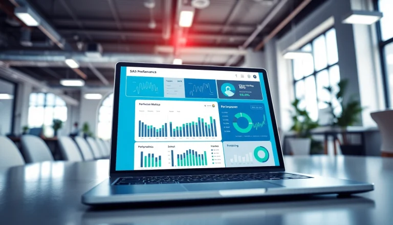 Engaging SaaS analytics dashboard with interactive charts in a modern office.