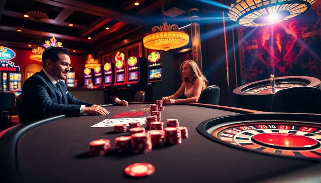 Kuwin poker players enjoying a thrilling game night at an upscale casino.