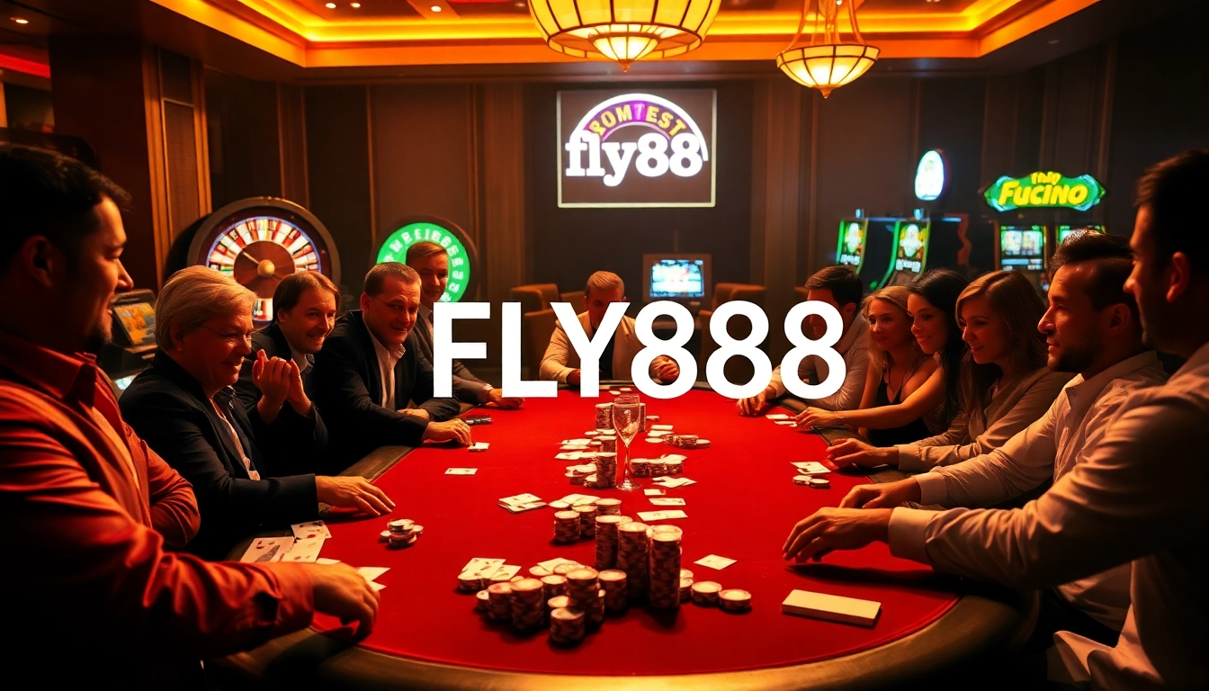 Join the excitement at FLY88 Đăng kí with a dynamic poker scene showcasing intense gaming and strategy.