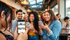 OnlyFans creators near me engaging with fans in a vibrant urban café, showcasing community spirit.