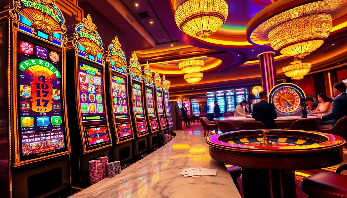 Experience the thrill of idn slot machines surrounded by dazzling casino elements.