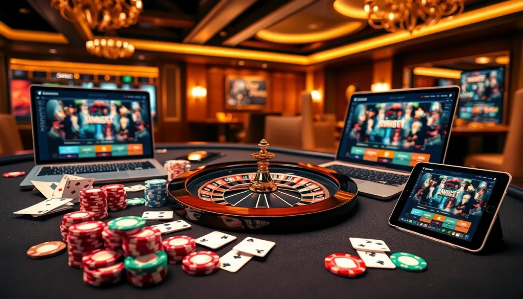 Experience the thrill of gaming at https://shbet.law/, where luxury and excitement meet in a casino-inspired scene.